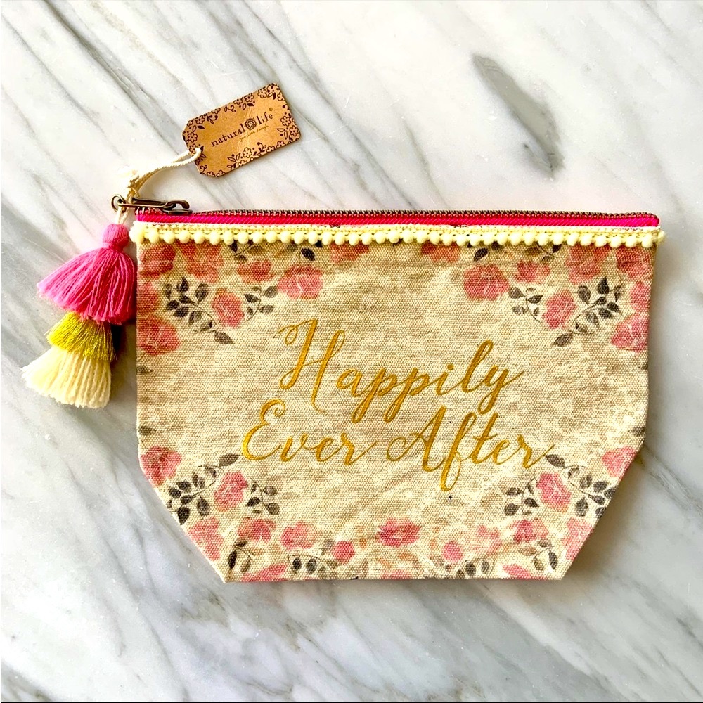 Natural Life•NWT•”Happily Ever After”•Zip Top Cosmetic Bag•Tasseled Tapestry Bag